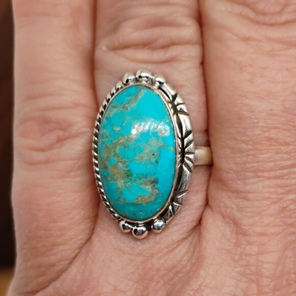 Southwest Sterling Silver Turquoise Ring w/Amazing Matrix Adjustable Size 7 - Picture 3 of 7